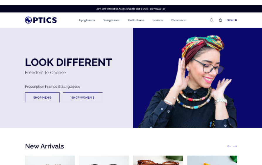 Optics Figma UI storefront preview